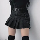 Винтажные y2k плиссированное платье с джинсовым подолом, женские темно Академии модные юбки в готическом стиле черная юбка с завышенной талией для девочек 90s n карманы Cuteandpscho