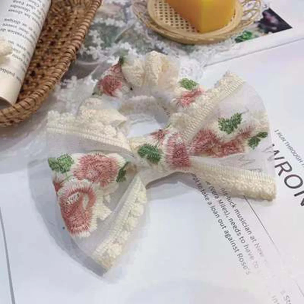 

Retro Hair Clip Fairy Embroidered Lace Large Bow Hairpins Sweet Accessories Ribbon Pins For Women Elegant Hairdressing Products