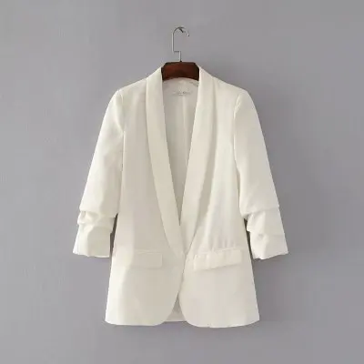 

Women's Blazer Casual Jacket Wrinkled Sleeves Double Pocket Blazer Solid Office Ladies Blazer Loose Female Lopa Jacket
