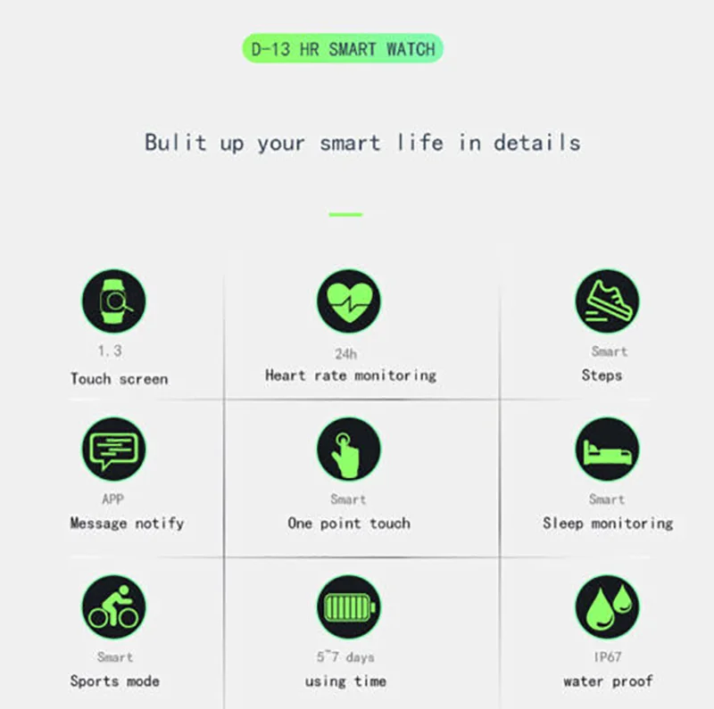 D13 плюс пульсометр трекер кровяного давления Спортивный Браслет