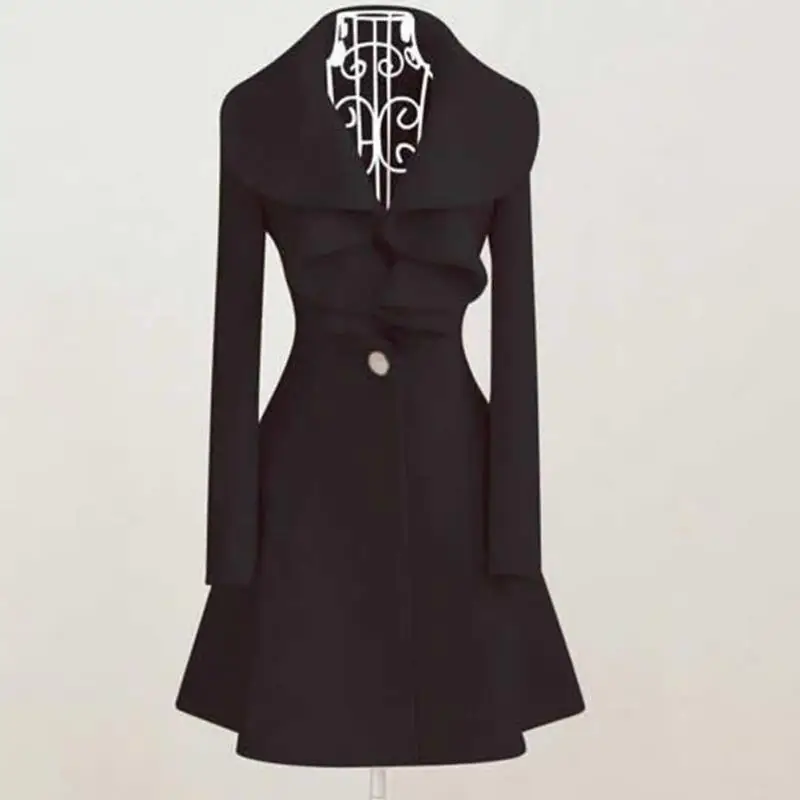 Зимнее шерстяное пальто с оборками на воротнике 2018 женское облегающее тонкое