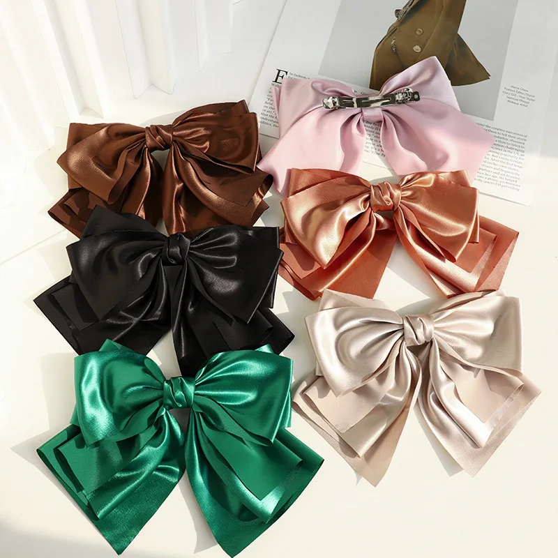 

Korea Oversiz Bow Hair Barrettes Headwear Hair Accessory Women Elegant Tie Ponytail Holder Spring Clip Girl Silk Satin Hairpin