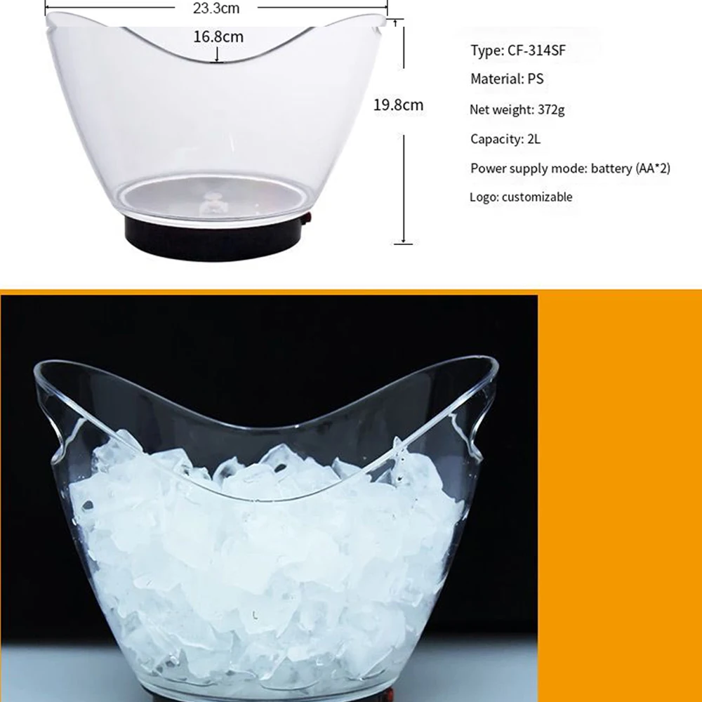 

LED Ice Buckets Clear Acrylic 3L Ice Bucket 7 Colors Changing LED Cooler Bucket Champagne Wine Drinks Beer Bottles Holder Barrel