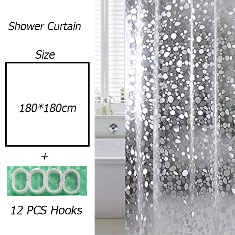 

3D Waterproof Shower Curtain Environmental White Clear Bathroom Anti Mildew Translucent Bath Curtain With 12 PCS Hooks 180*180cm