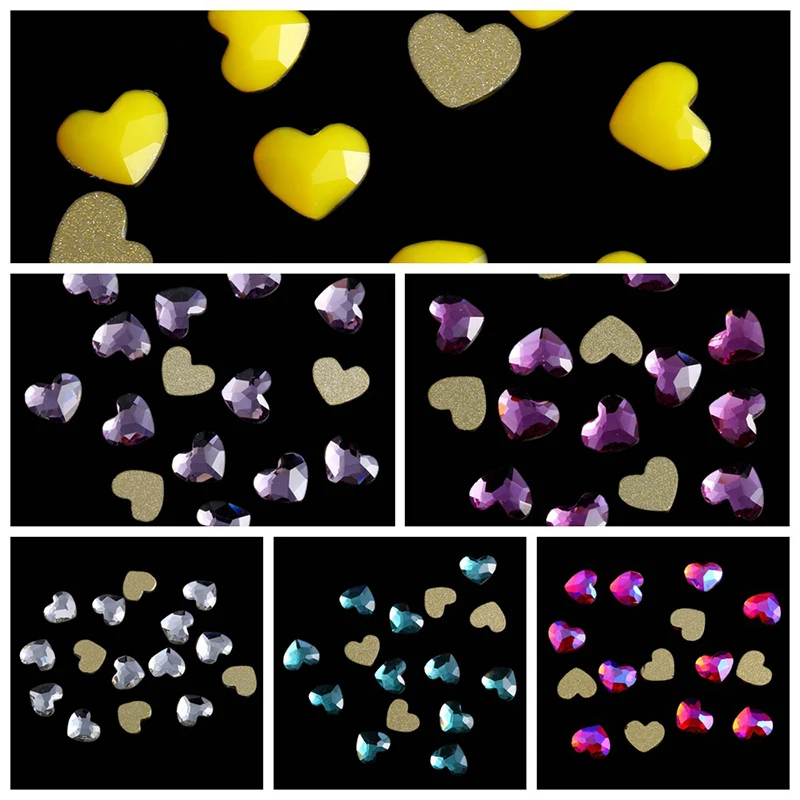 

5Pcs 6MM Yellow Purple Heart Shape Flatback Rhinestone For DIY Nail Arts Decoration Crystal 3D Glitter Strass Nails Accessories