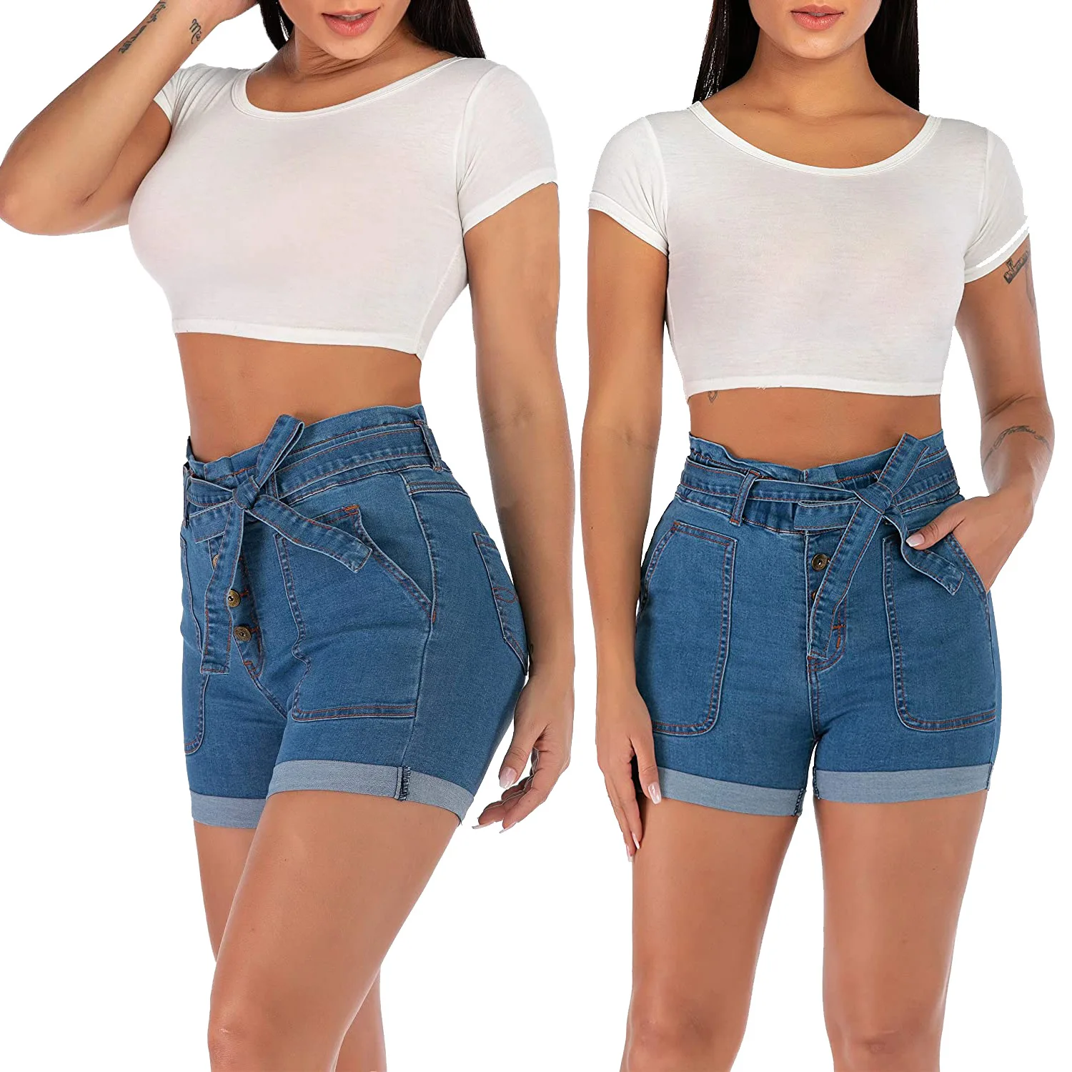 

Hot Sale Fashion All-Match Slim Stretch Solid Color High Waist Denim Shorts
