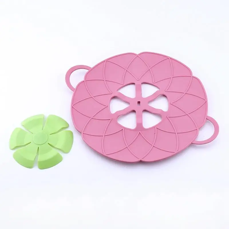 

Multi-Function Cooking Tools Flower Cookware Parts Spill Stopper Lid Green Pink Silicone Boil Over Spill Lid For Pot/Pan Cover