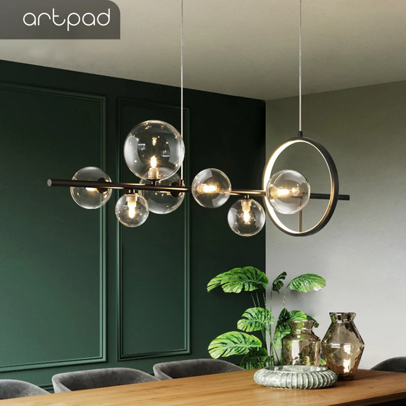 

Artpad Nordic Black LED Chandelier Light 7/10 Glass Bubble Lampshade Dining room Cloth Store Hanging Chandelier Lighting G9 Bulb