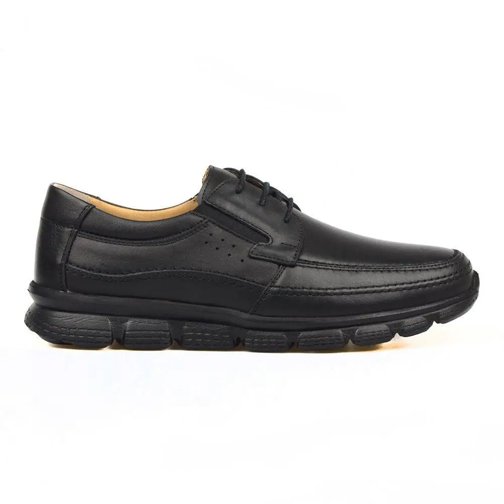 FootCourt- Black Genuine Leather Comfortable Breathable Casual Men Footwear Light Weight Middle Aged Men Elderly People Shoes