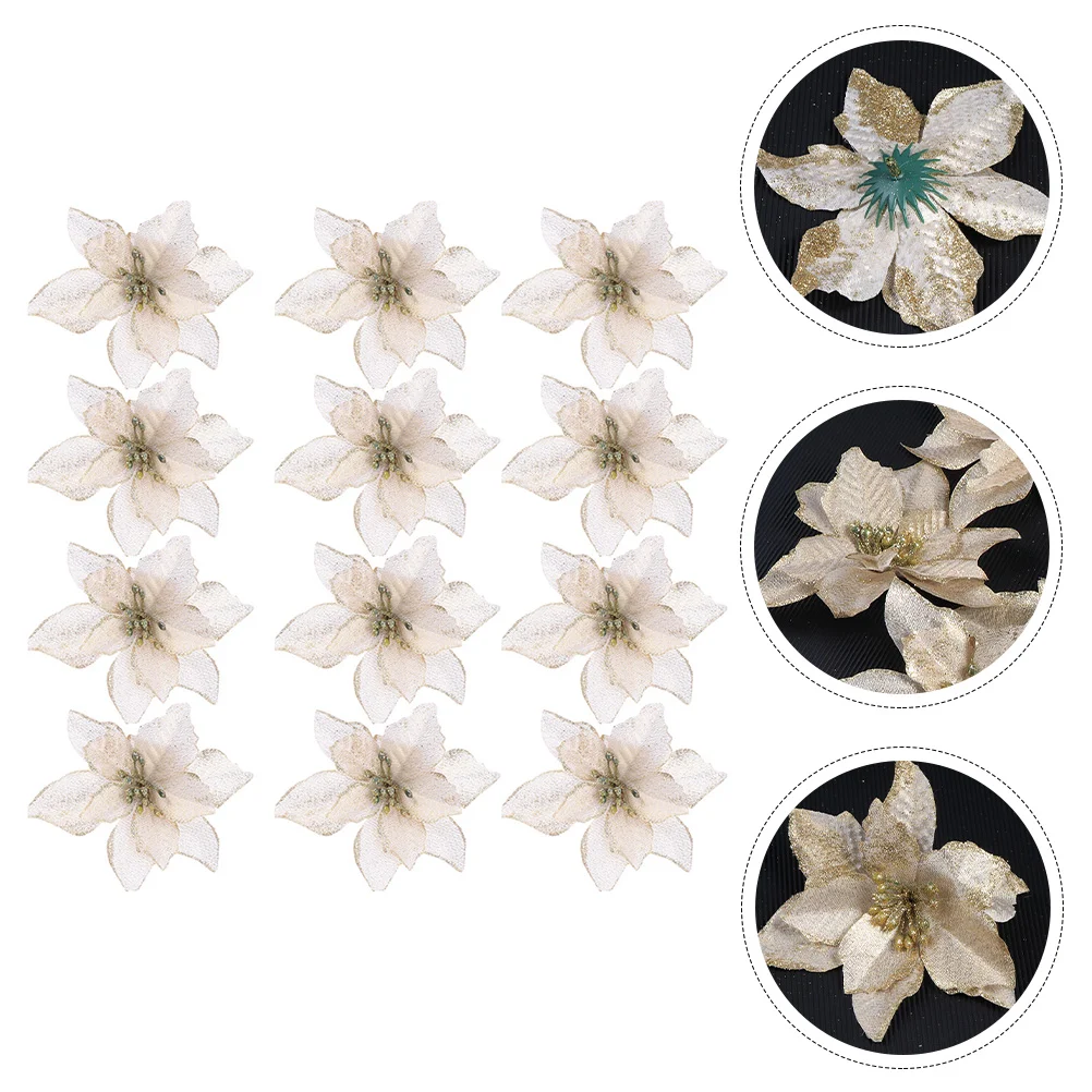 

32 шт. рождественские искусственные цветы, золотые пылевые цветы, имитация цветов, декор для праздника