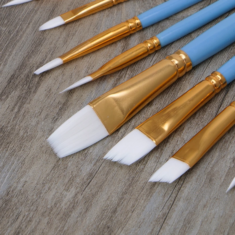 

10Pcs Blue Oil Gouache Watercolor Painting Nail Art Pen White Nylon Hair Brushes G6DD