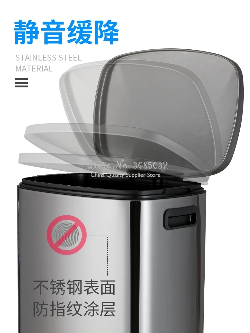 Вместительная мусорная корзина из нержавеющей стали объемом 50 л для дома кухни и