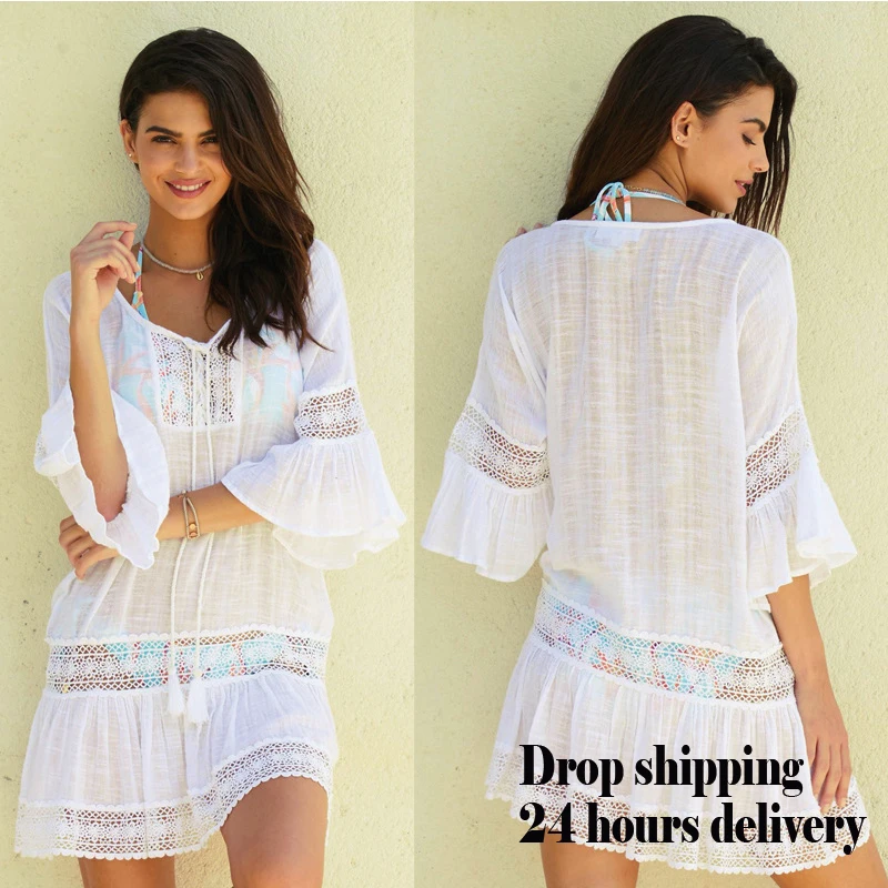 

Plus Size Loose Bikini Swimsuit Bamboo cloth Side Outer Blouse Beach Sun Protection Overalls Women'S Holiday Wear