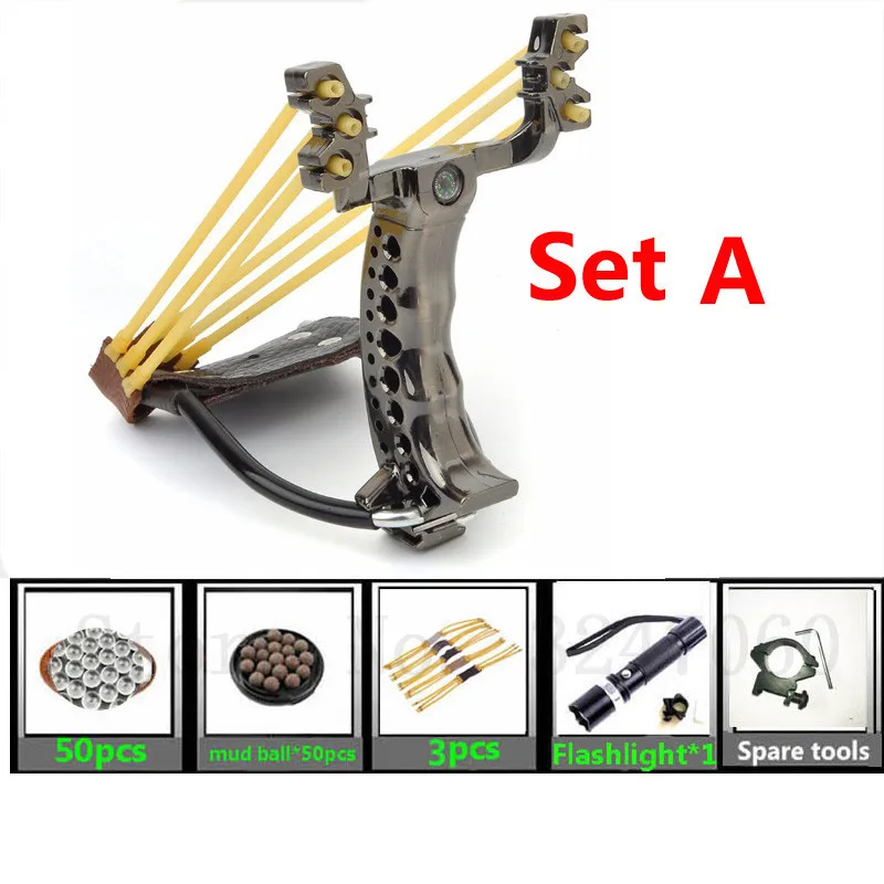 

Hot Outdoor Hunting Shooting Fishing Alloy Slingshot Powerful Catapult & Rubber Band Hunting Shooting Fish Set 2019 new