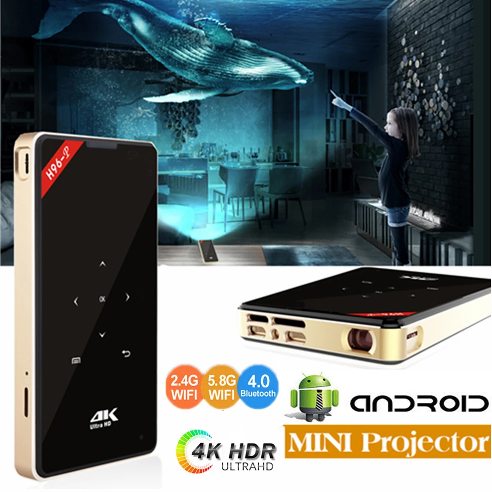 

Мини-проектор H96-P DLP 4K Ultra HD Smart DLP Android TV Box Amlogic S905X 2G 16G 2,4G/5G WiFi BT4.0 светодиодный проектор для домашнего кинотеатра