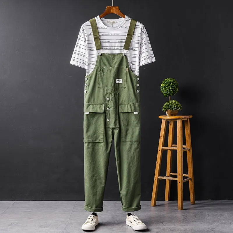 

Hip Hop Harajuku Vintage New Mens Loose Sleeveless Suspender Cargo Pants Casual Pockets Male Straight Jumpsuits Plus Size S-5XL