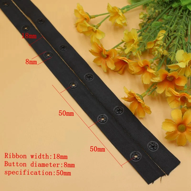Black 50mm 2/5 ярдов/партия 18 мм черный/белый пластиковых невидимых застежек оснастки лента с кнопками Лента отделка для одежды аксессуары для шитья - Цвет: Black 50mm