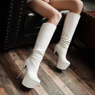 SEIIHEM женские сапоги, Высота платформы по колено, 16 см, металлическая шпилька, высокий каблук, женская обувь, большой размер 33 39 42 43