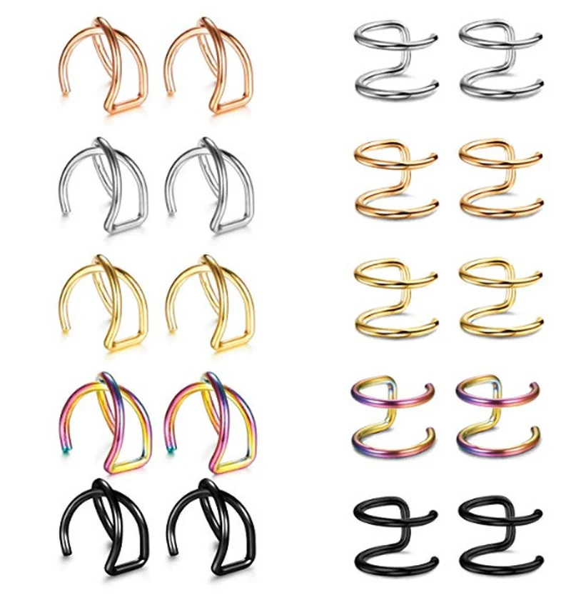 BUENOS Fashion, золотой хрящ, панк, каффы для ушей, женские клипсы, серьги, не пирсинг, крест, полые C серьги с узором, клипсы, ювелирные изделия