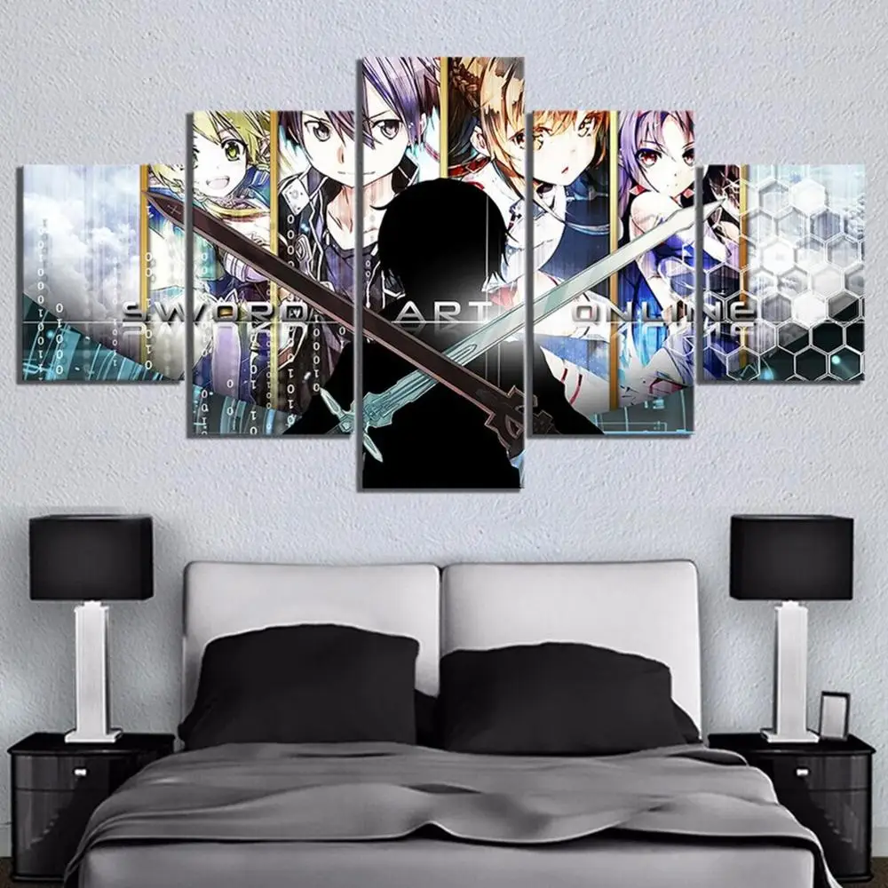 

5 Piece Wall Art Canvas Anime Picture Black Swordsman Figure Posters Modern Abstract Paintings Room Decoration Teenager Bedroom