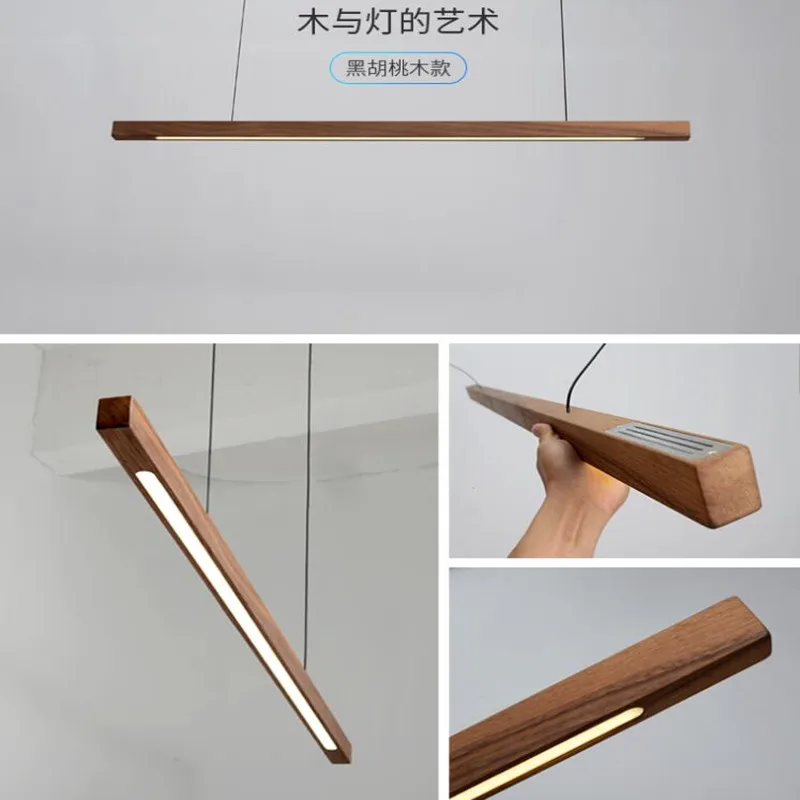 

Nordic Style Modern Simple Led Long Strip Pendant Lights Restaurant Bar Office Hanglamp Dining Room Solid Wood Led Pendant Lamps