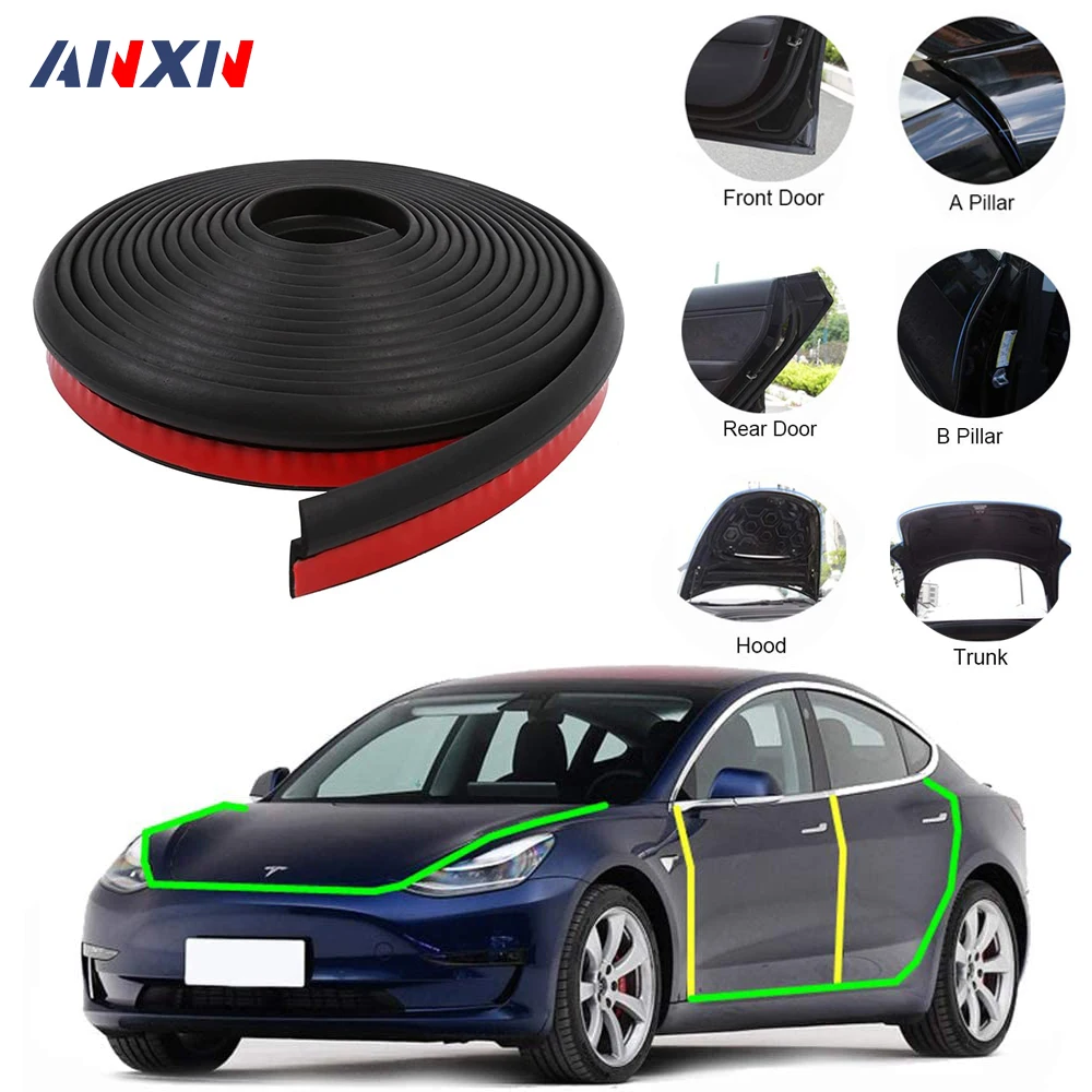 For Tesla Model 3 Y X S Door Seal Kit Soundproof Rubber Weather Draft Seal Strip Sunroof Seal Wind Noise Reduction Kit 2017-2022