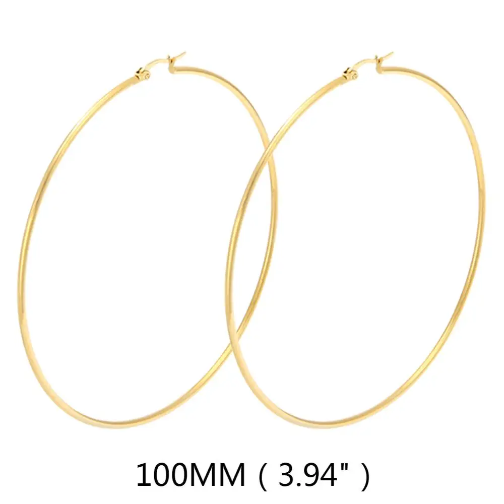 100mm Gold Простые круглые серьги из нержавеющей стали 316L золотого цвета, модные женские очаровательные серьги, кольцо для ушей, ювелирные изделия для леди, подарок, серьги doreilles - Окраска металла: 100mm Gold
