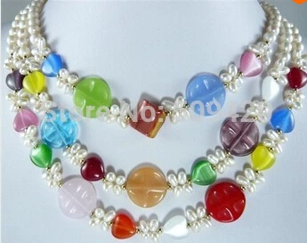 Бесплатная доставка&gt Ху! 3 нити 7-8 мм белый Akoya жемчуг &amp Кристалл Агат кварц