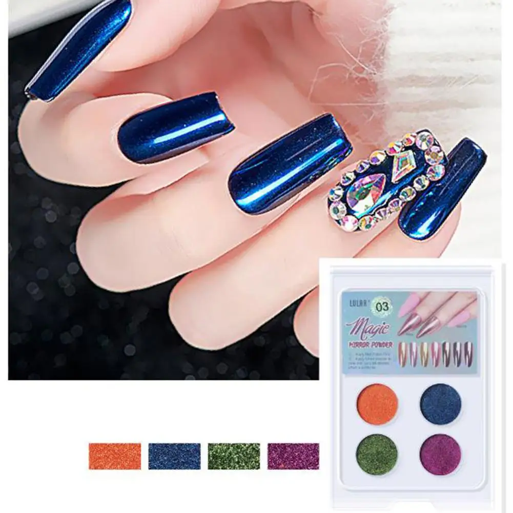 4 цвета ногтей мерцающая пудра Блестящий металлический зеркальный эффект