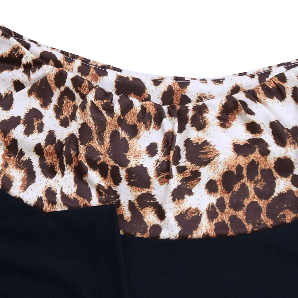 

Women T Shirt Crew Neck Autumn Winter Casual Pullover Party Shopping Ladies Hip Tops Button Long Sleeve Daily Leopard Print