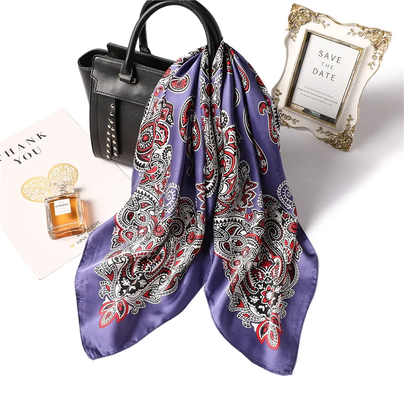 Женский Шелковый атласный шарф маленькая Бандана с принтом пейсли 70 см