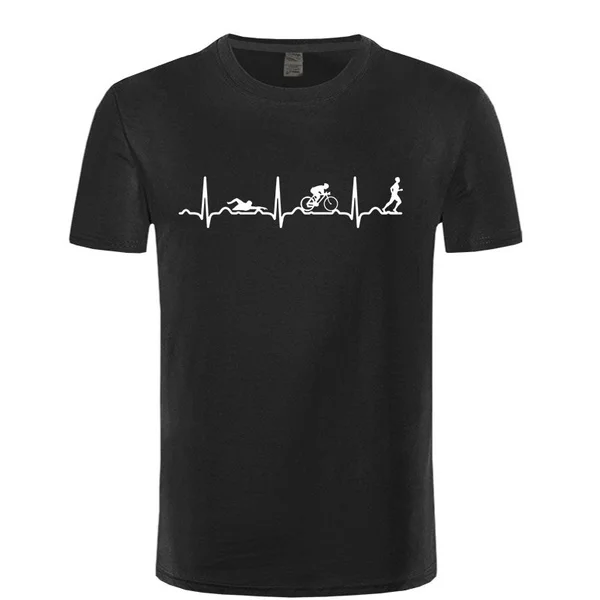 

Summer Fashion Shirt Triathlon Heartbeat Love T Shirt Short Sleeve Cotton T-shirt Tops Tee Triathlon T Shirts