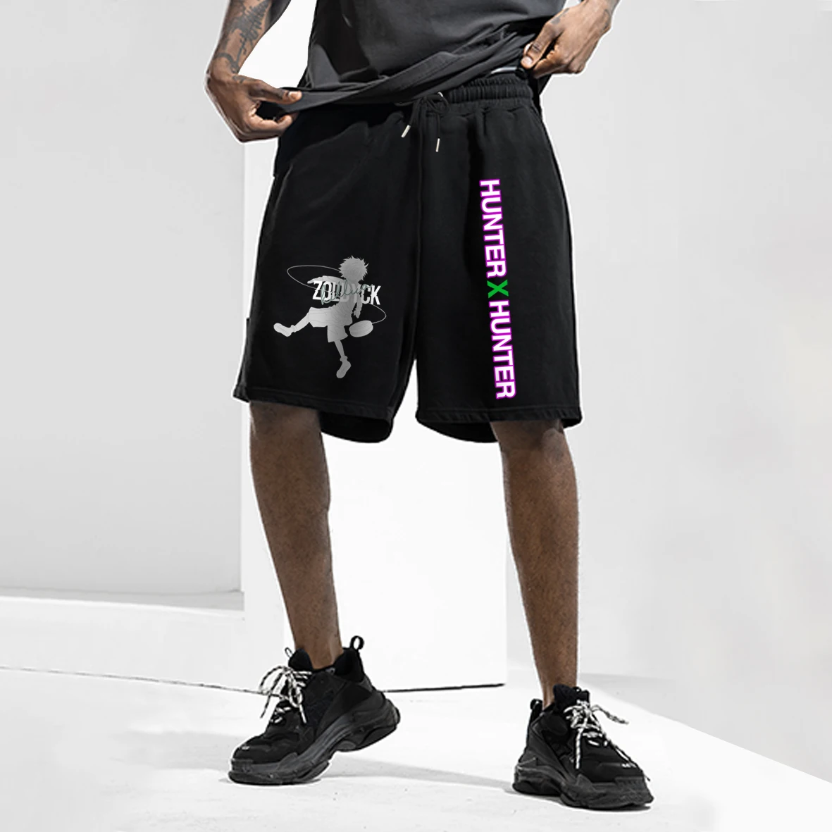 

HUNTER X HUNTER Japanese Anime Men Running Sport Shorts Men Casual Shorts Summer New 100% Cotton Male Printing Drawstring Shorts