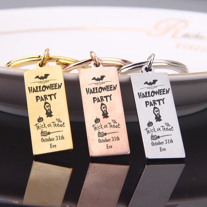 Drawings Pumpkin Lantern Bat And Witch Broom Keychain October 31th Eve Gift Halloween Party Trick Or Treat Jewelry |