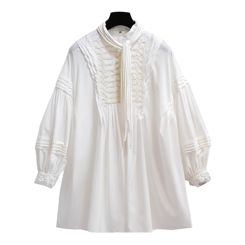 Autumn dress 2019 female very fairy French minority court lantern sleeves loose chiffon nail bead shirt skirt | Женская одежда