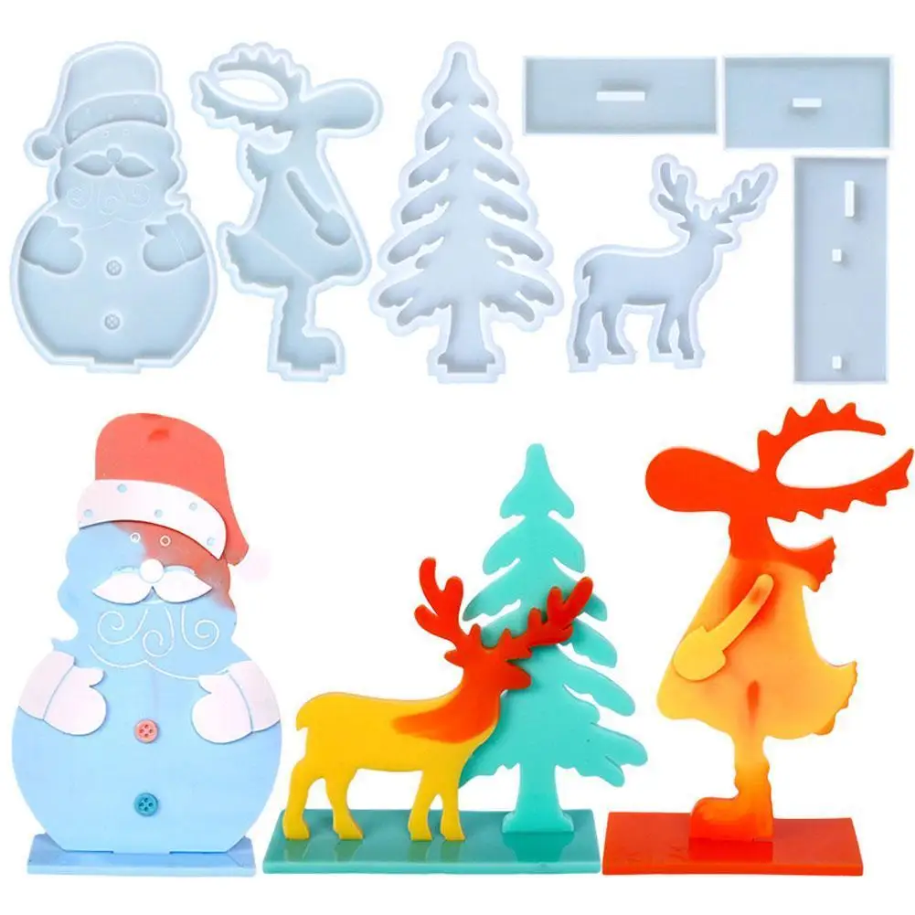 

1set Epoxy Resin Mold Christmas Ornaments Xmas Elk/Snowman/Deer Tree Desktop Decorations Silicone Mould DIY Crafts Casting Tool