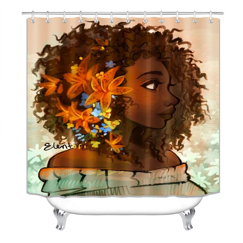 cute african girl shower curtain set waterproof bathroom curtains with anti slip bath mat toilet lid cover doormat kitchen rugs free global shipping