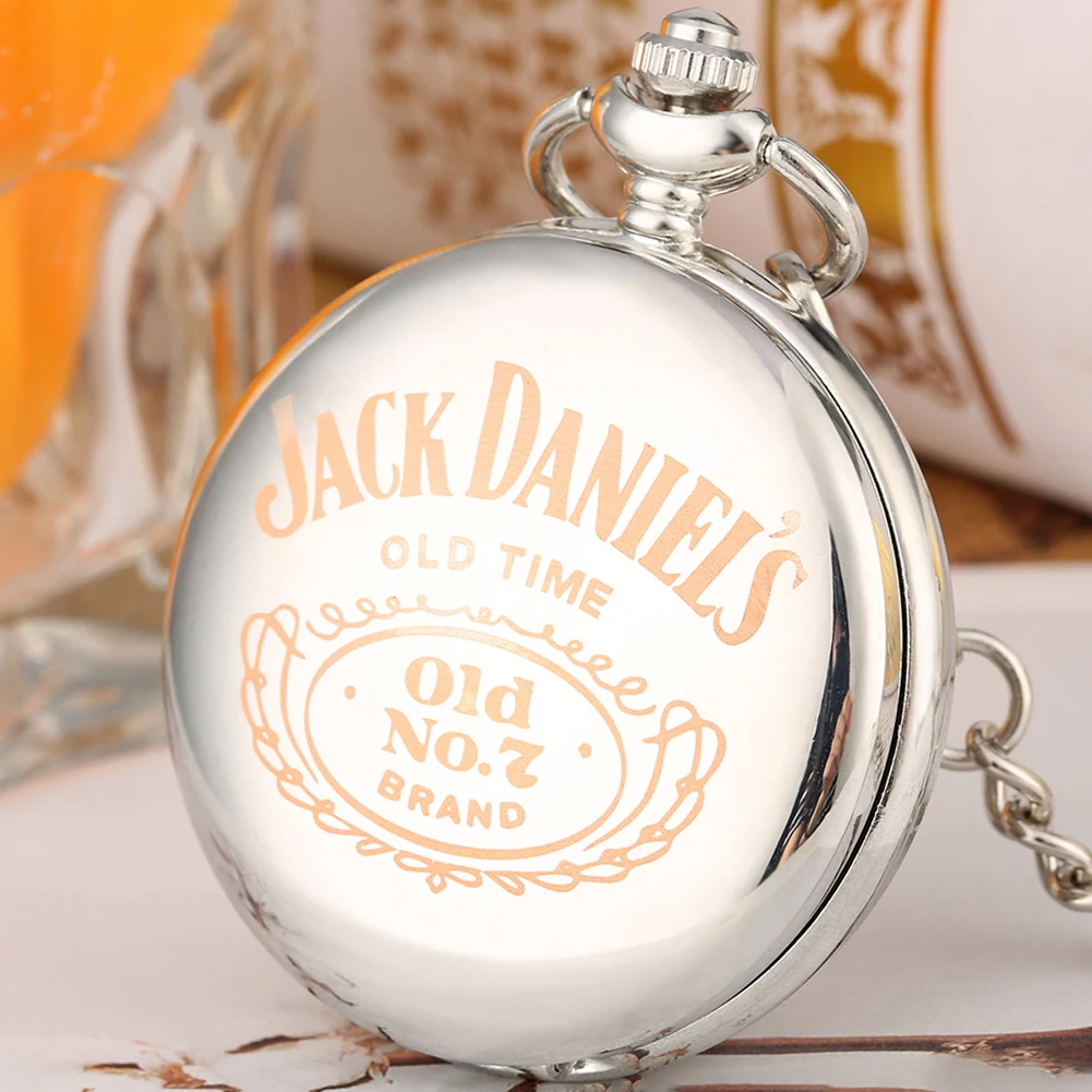 Кварцевые карманные часы Jack Daniel с лазерной гравировкой в старом стиле, серебряные Ретро часы с подвеской в стиле стимпанк, подарки для мужчин и женщин, reloj