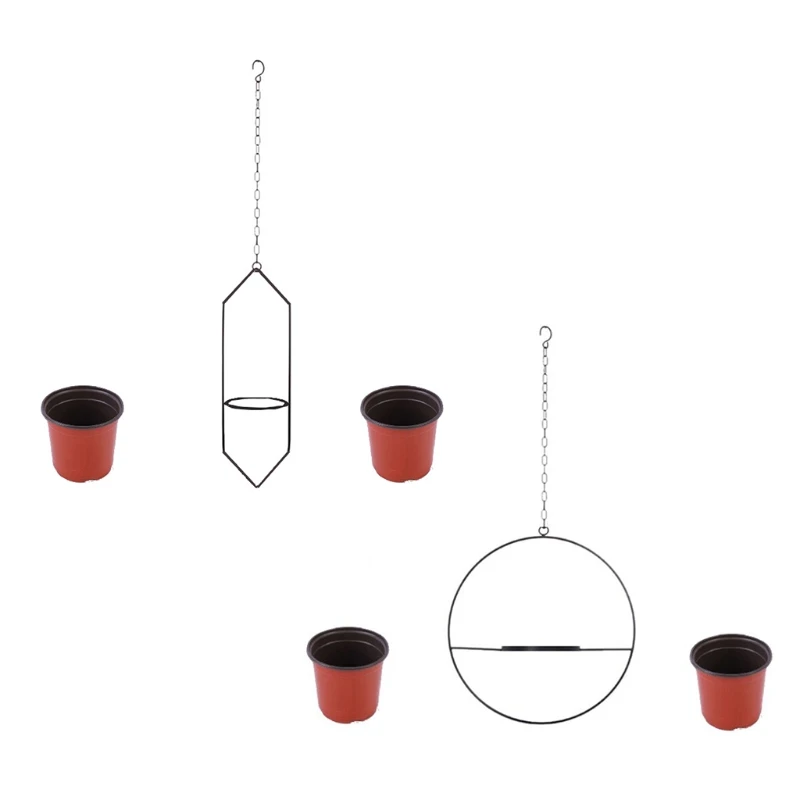 

Metal Plant Hanger with Plastic Pots Wall Hanging Basket With Flowerpot