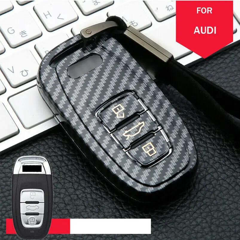 

Carbon Fiber ABS Car Key Fob Case Cover Bag for Audi A4 Rs4 A5 A6 A7 A8 Q3 Q5 Q7 B8 Remote Key Fob Shell Cover Case keychain