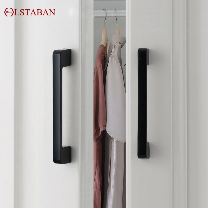 LSTABAN American Style Black Cabinet Handles Solid Aluminum Alloy Kitchen Cupboard Pulls Drawer Knobs Furniture Handle Hardware |