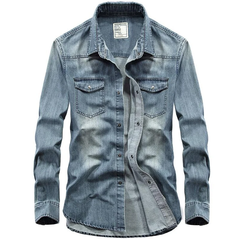 111% хлопковые джинсовые рубашки мужские осенние дышащие повседневные с длинным