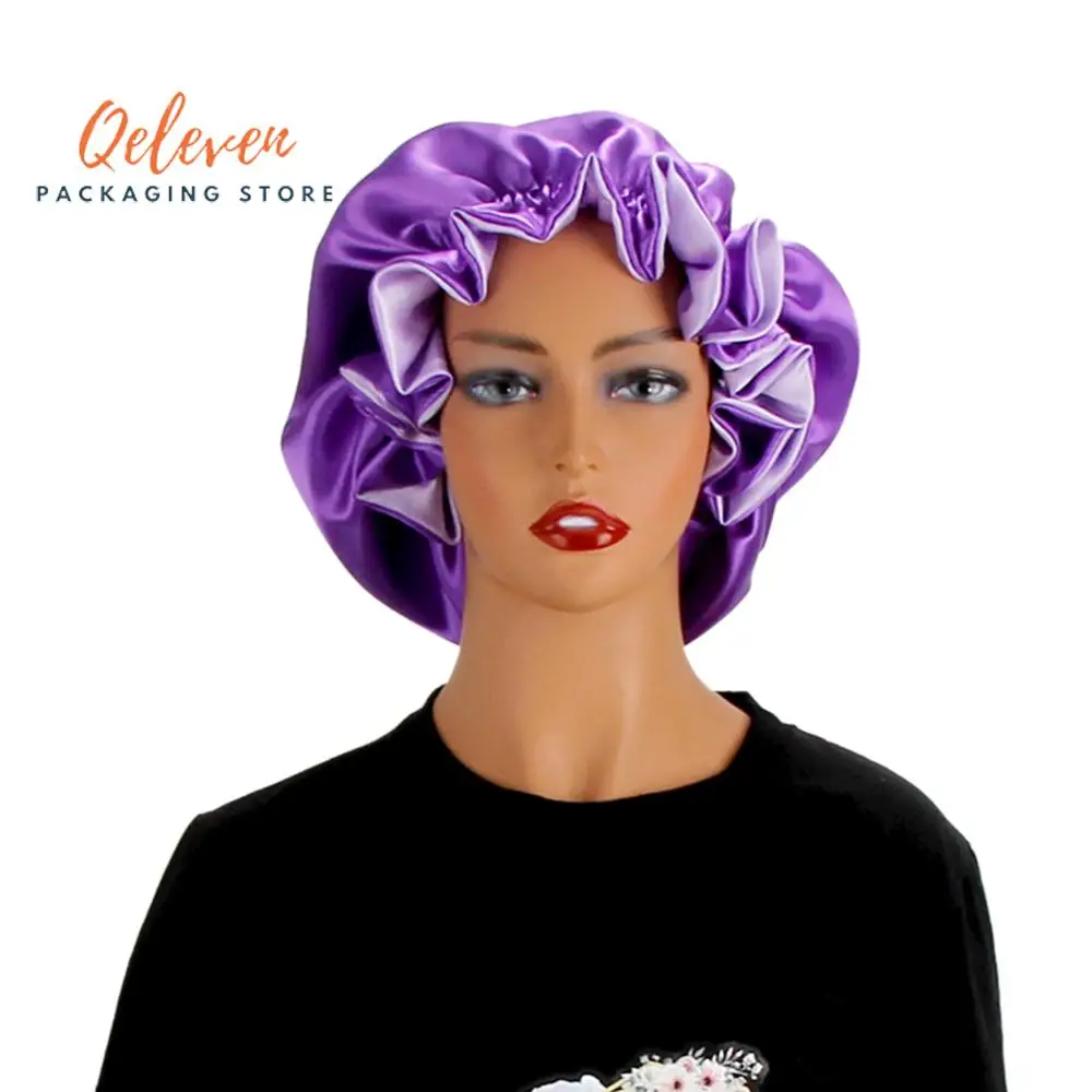 

Customize Reversible Double Layers Satin Bonnets Women Sleeping Protect Bonnet Virgin Hair Extentions Wig Caps With Logo