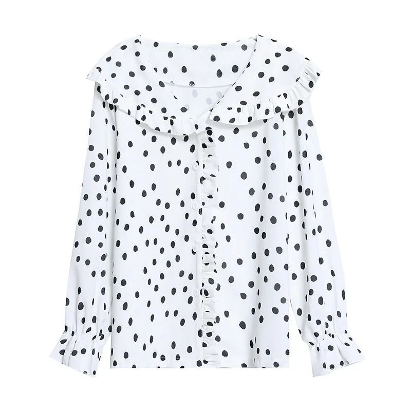 Blusas 2019 Осенняя женская рубашка с оборками в горошек принтом шифоновая Блузки
