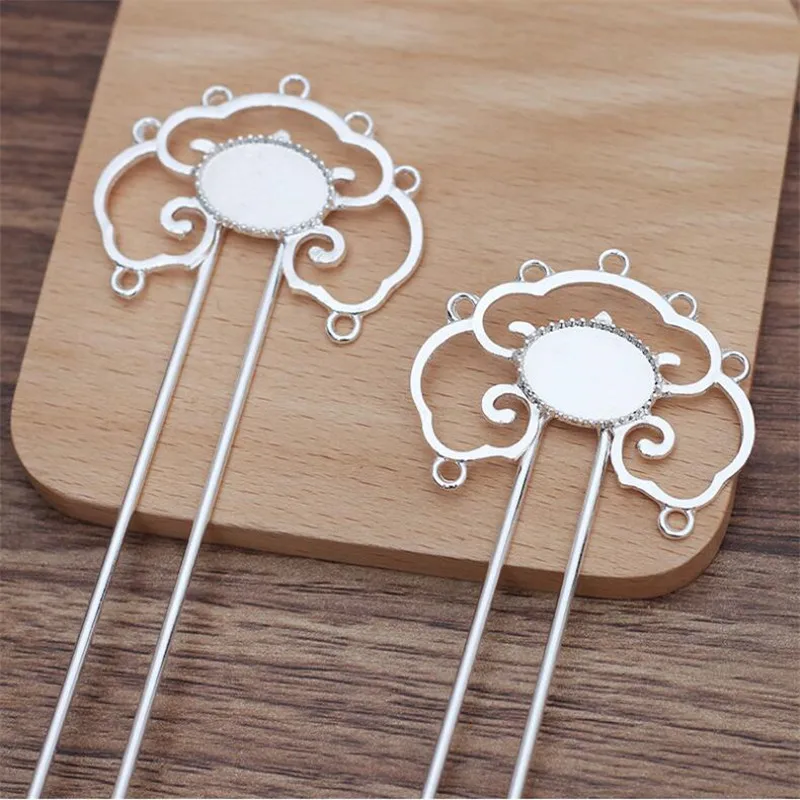 

SIXTY TOWFISH 2 Pieces DIY Jewelry Accessories Size 12*115mm Tray Size 13*18mm Alloy Flower Slice Hairpin