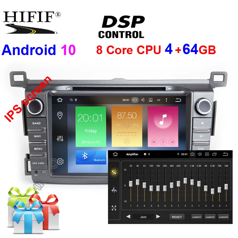 Автомобильный мультимедийный dvd плеер DSP IPS 2 Din Android 10 GPS для Toyota RAV4 Rav 4 2013 2014 2015 2016 2017