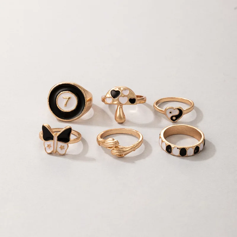 Модные металлические геометрические кольца женские этнические черные тай-чи