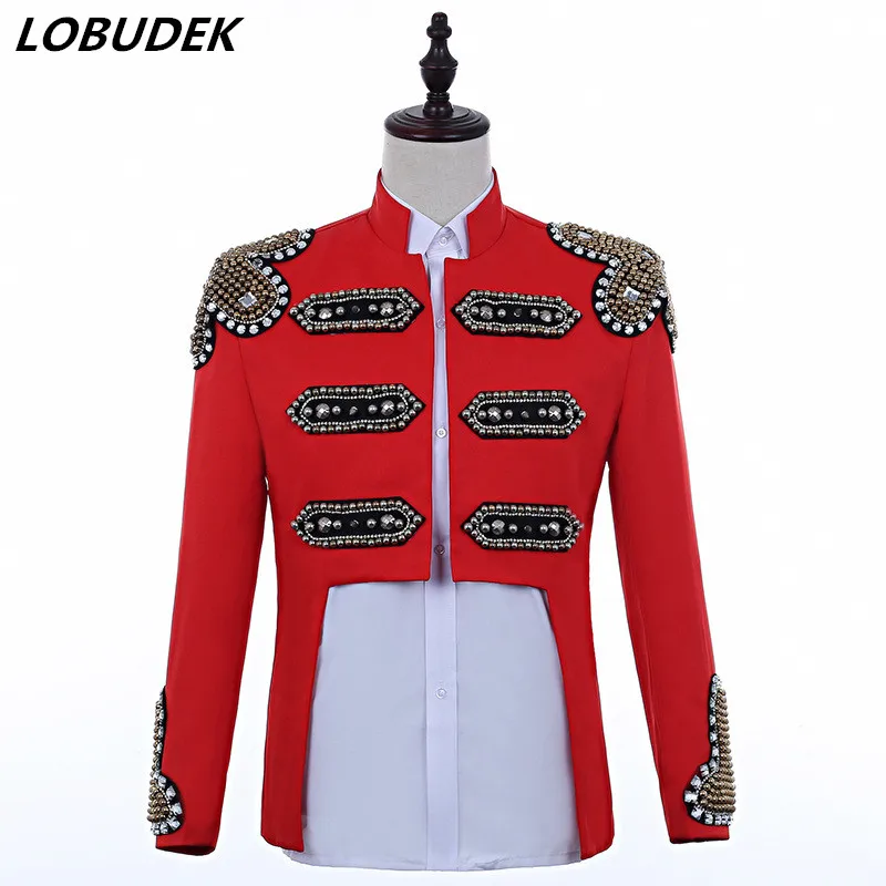 Женский сценический костюм мужской в панк-стиле Singer красная черная белая куртка