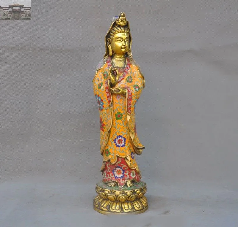 

Рождество 19 "Старый Китай Храмовая бронзовая фигурка перегородчатая эмаль позолоченный Гуань Инь Кван-Инь статуя Будды новый год