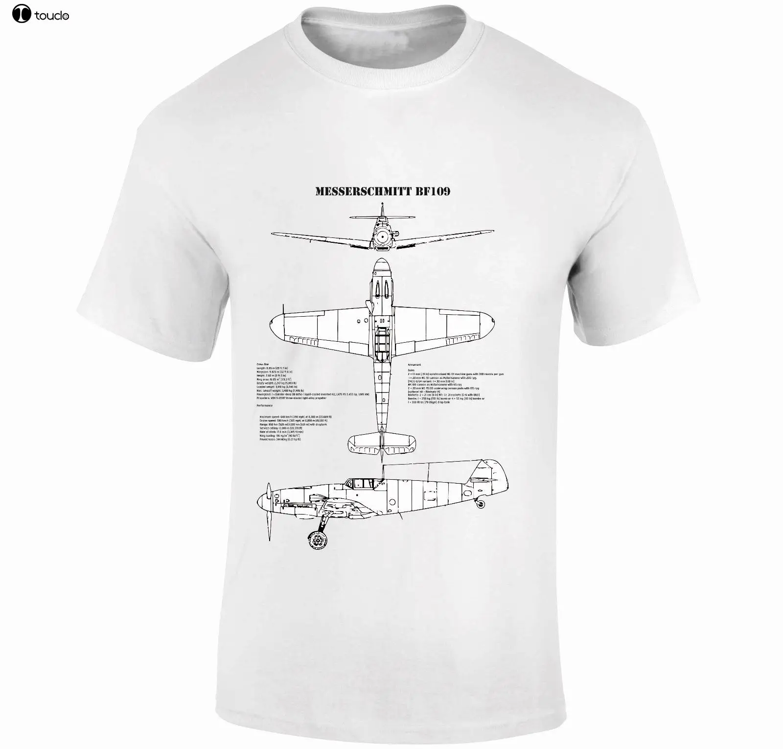 

Men Designer Clothes O-Neck Style Hip-Hop Tops Tees T-Shirts FPBP104 MESSERSCHMITT Bf109 Fighter Blueprints Fantasy Printshop